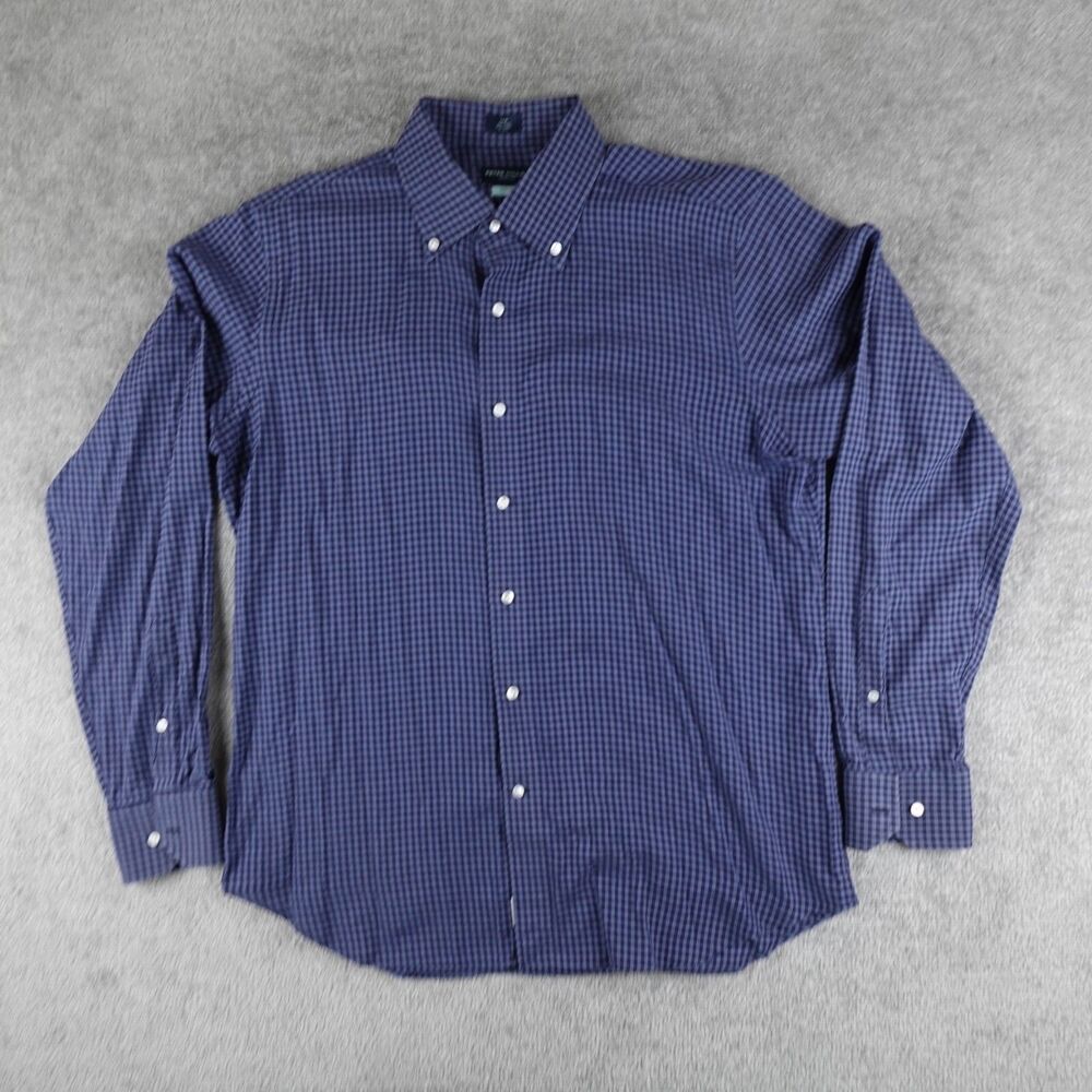 Peter Millar Shirt Men's L Blue Check Plaid Long Sleeve Button Up Winter Twill